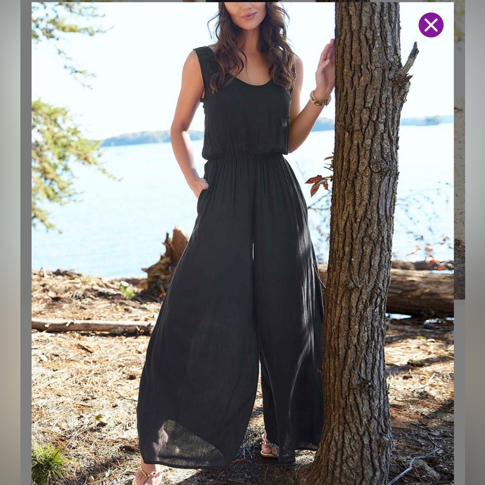 Sheer black jumpsuit with elastic waist